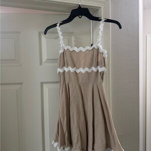 Elegant Tan and White Mini Dress